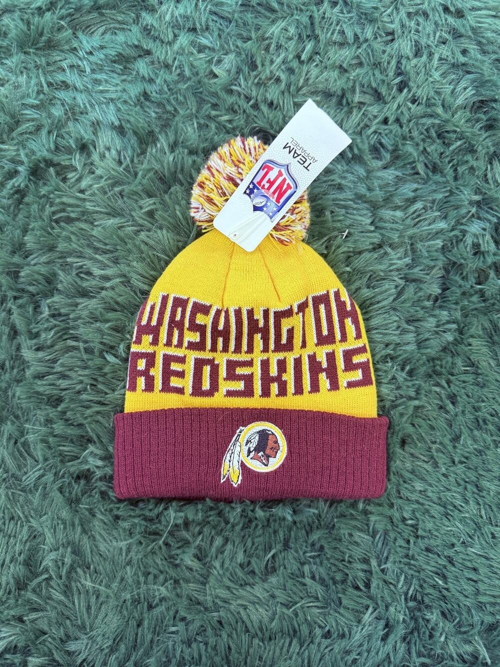 Washington Redskins NFL Team Apparel Knit Beanie Hat Pom Pom Cap Yellow Burgundy